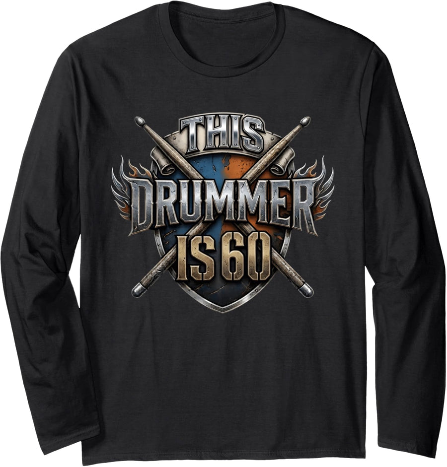 Drummer 60th Birthday Long Sleeve T-Shirt - Adult Unisex Black