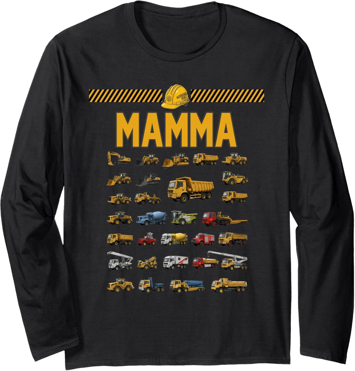 Construction Truck Excavator Mamma Birthday Men Kid Famil Long Sleeve T-Shirt - Adult Unisex Black