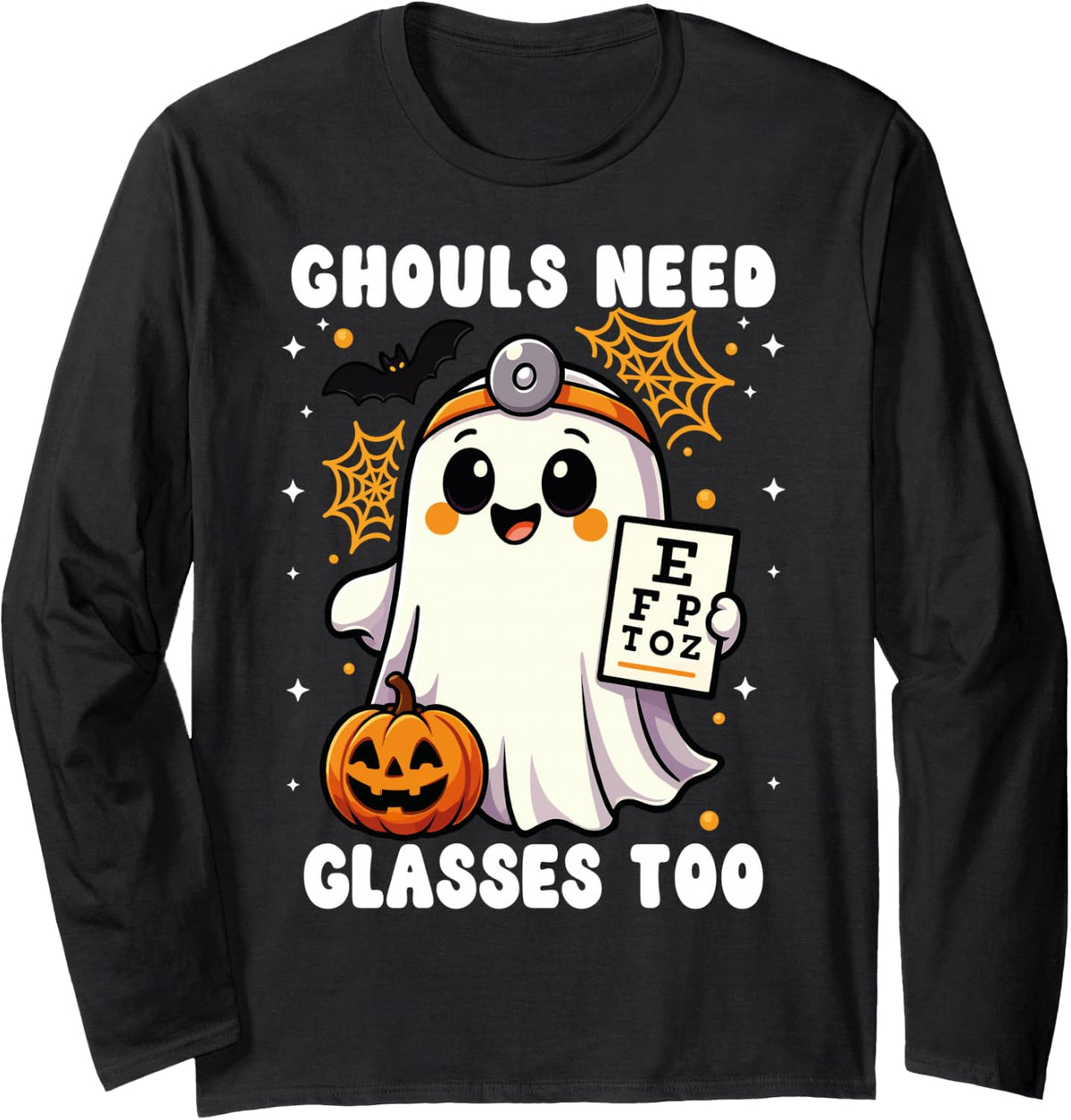 Optometry Halloween Spooky Ophthalmologist Funny Eye Doctor Long Sleeve T-Shirt - Adult Unisex Black