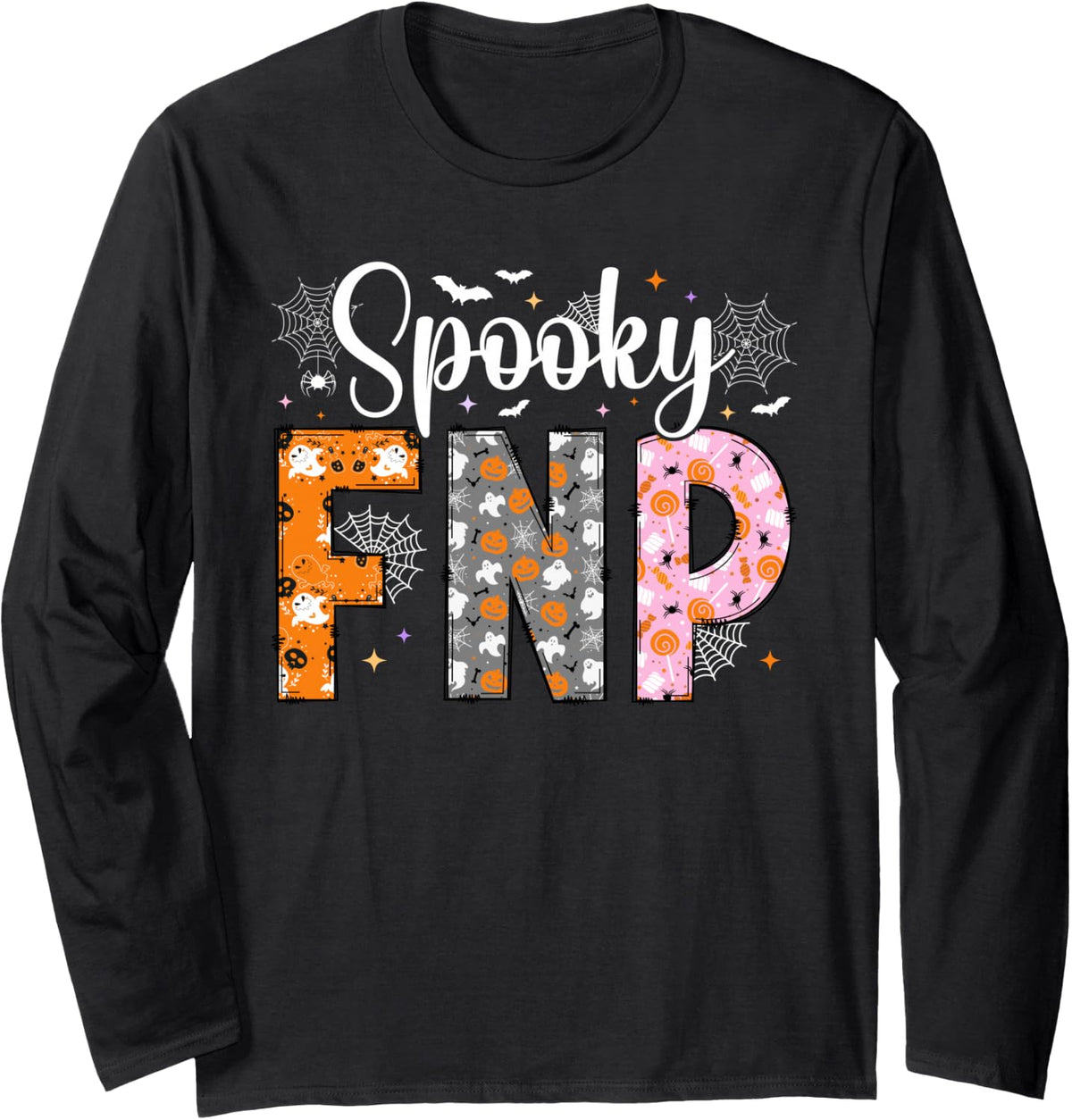 Spooky FNP Halloween Family Nurse Practitioner Long Sleeve T-Shirt - Adult Unisex Black