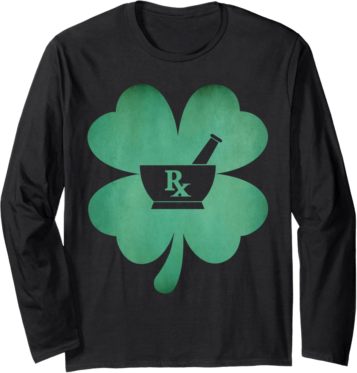 Retro Four Leaf Clover Pharmacy Tech Shamrock St Patrick Day Long Sleeve T-Shirt - Adult Unisex Black