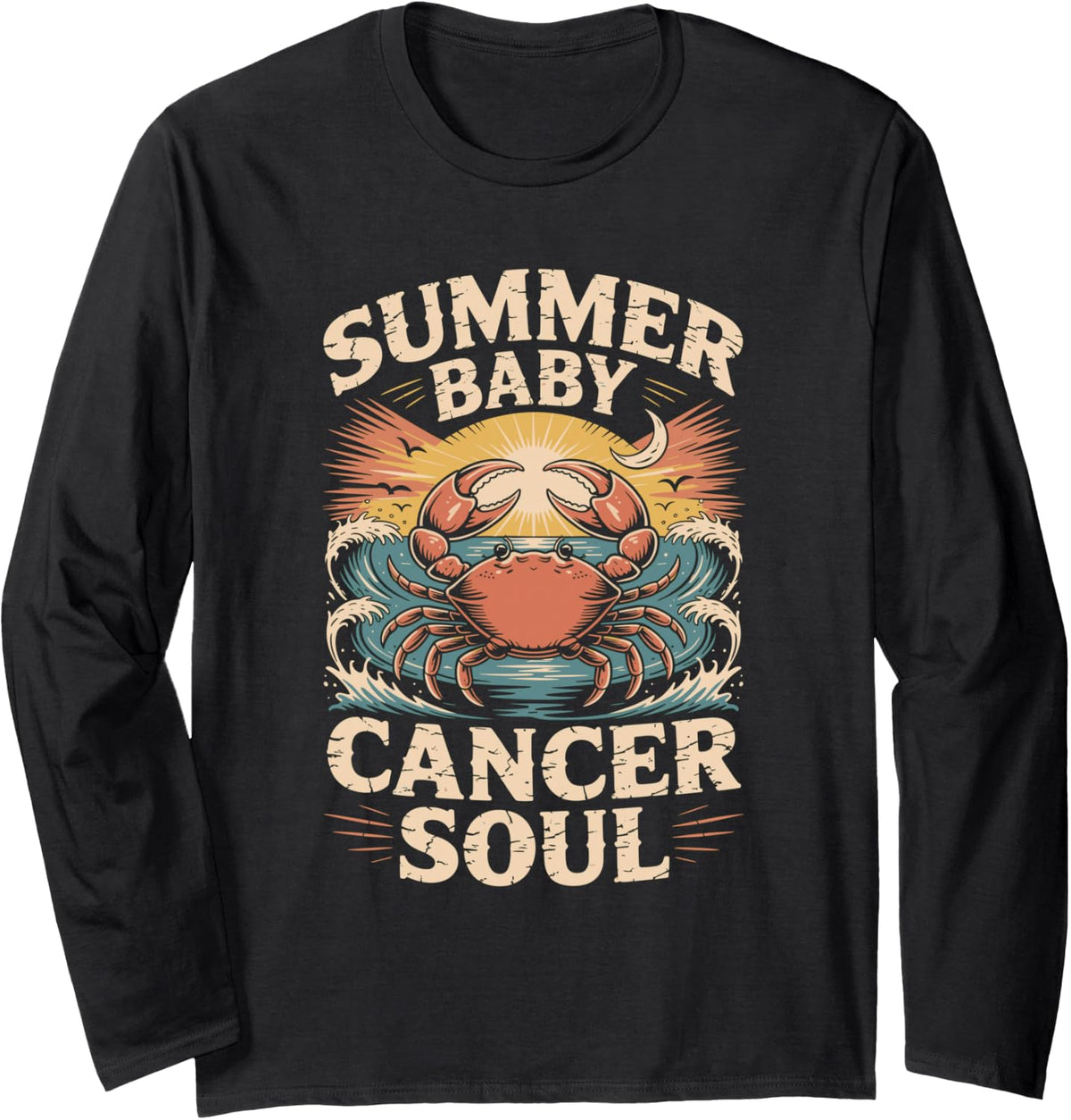 Summer Baby Cancer Soul Zodiac Astrology Star Sign Long Sleeve T-Shirt - Adult Unisex Black