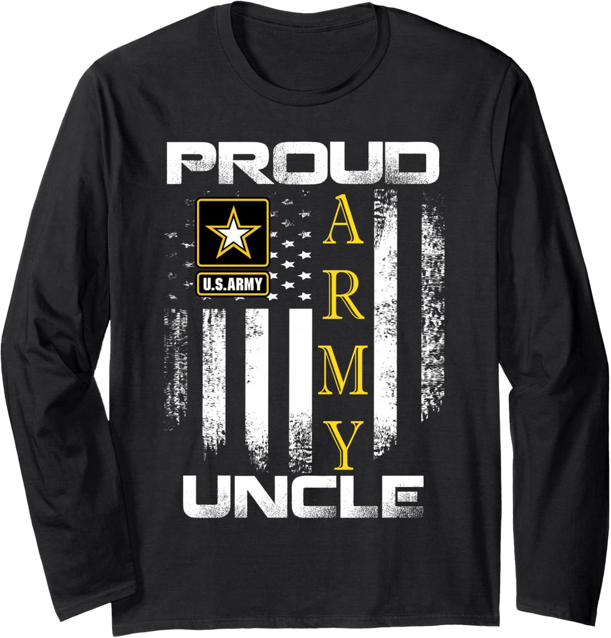 Vintage Proud Army Uncle With American Flag Gift Long Sleeve T-Shirt - Adult Unisex Black