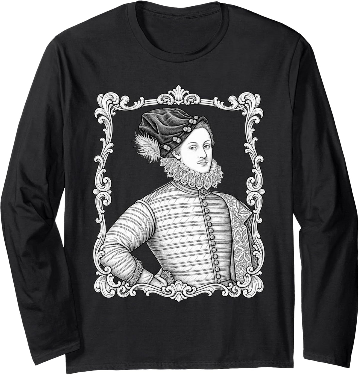 Edward de Vere Elizabethan Portrait Renaissance Literature Long Sleeve T-Shirt - Adult Unisex Black