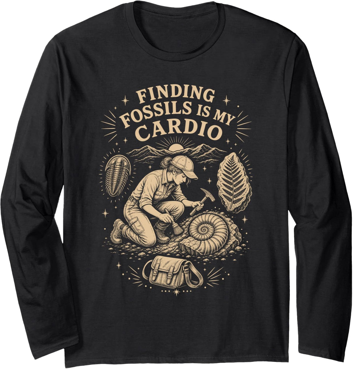 Geologist Rockhound Fossils Long Sleeve T-Shirt - Adult Unisex Black