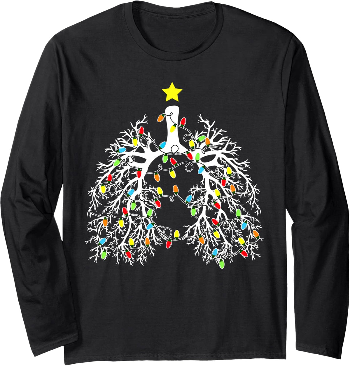 Respiratory Therapist Lung Christmas Lights RT Pulmonologist Long Sleeve T-Shirt - Adult Unisex Black