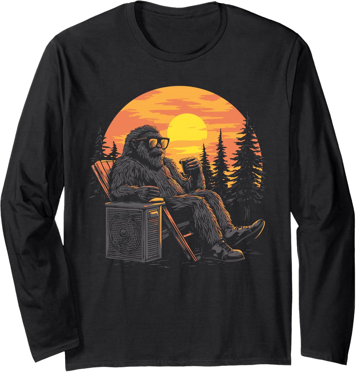 HVAC Technician Retro Bigfoot Sasquatch Tech Long Sleeve T-Shirt - Adult Unisex Black
