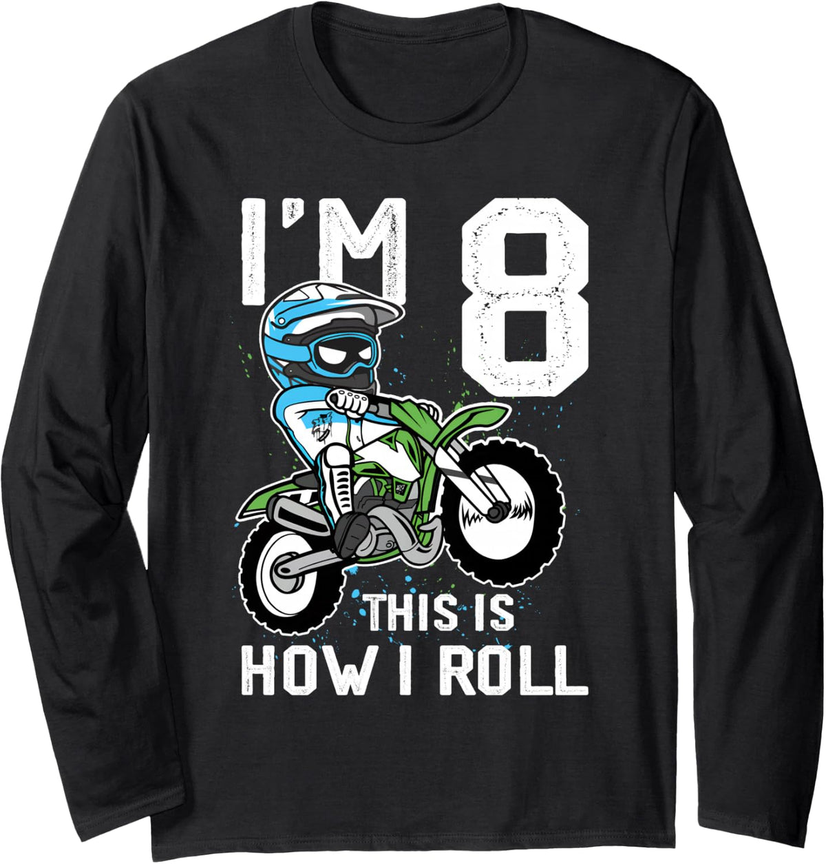 8th Birthday Motorcycle Dirt Bike Birthday 8 Years Old Boy Long Sleeve T-Shirt - Adult Unisex Black