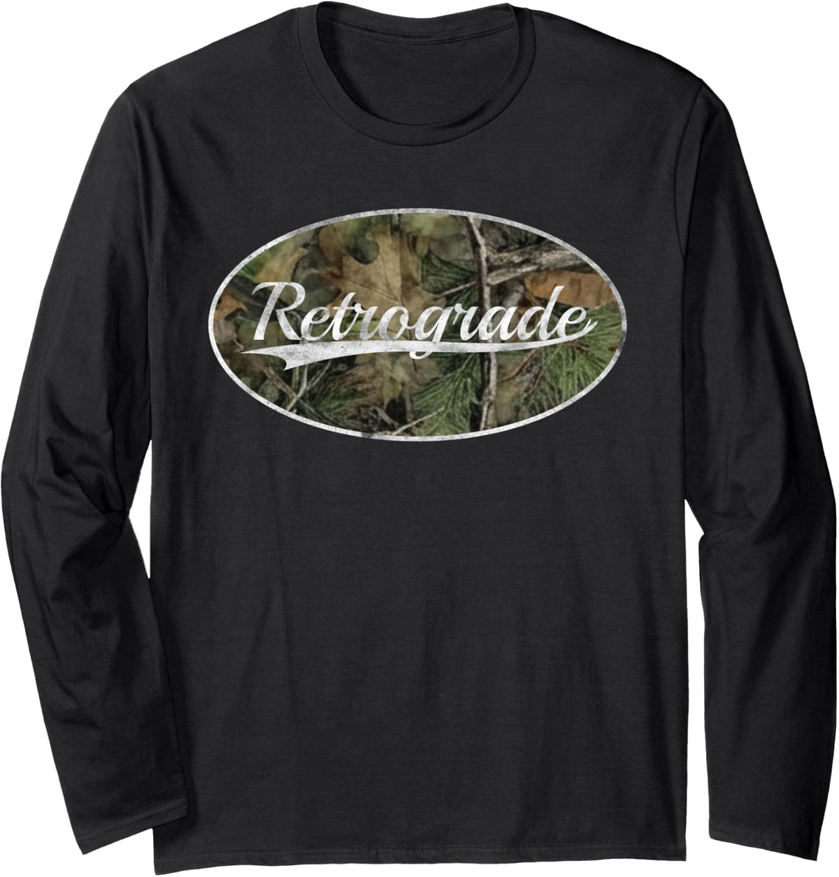 Retrograde Camo Classic Throwback Camouflage Art Long Sleeve T-Shirt - Adult Unisex Black