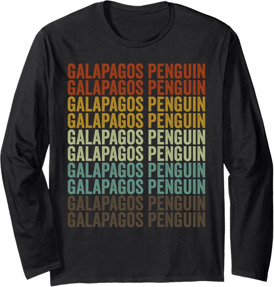 Galapagos Penguin Retro Long Sleeve T-Shirt - Adult Unisex Black