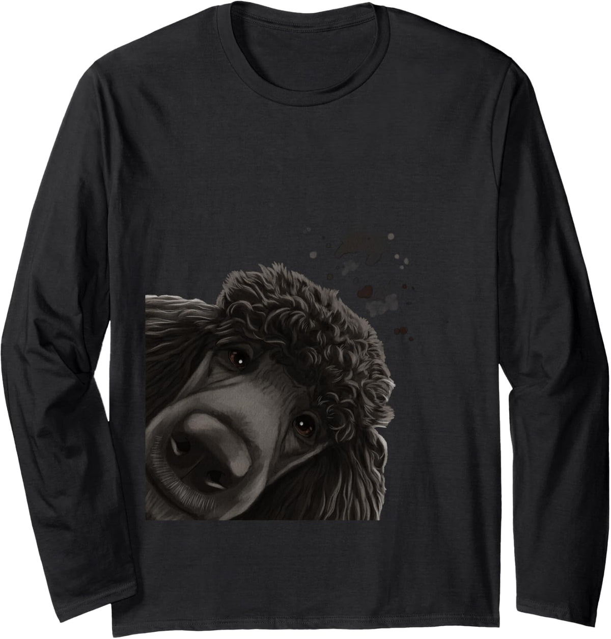 Funny Curious Dog Black Standard Poodle Long Sleeve T-Shirt - Adult Unisex Black