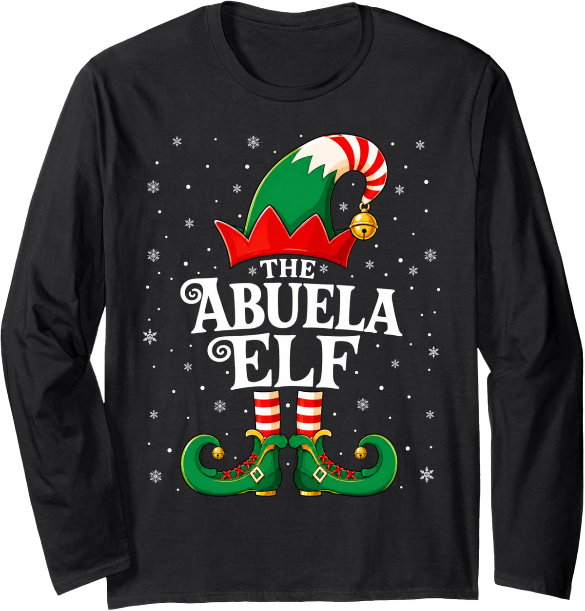 Xmas Matching Family Abuela Elf Christmas Long Sleeve T-Shirt - Adult Unisex Black
