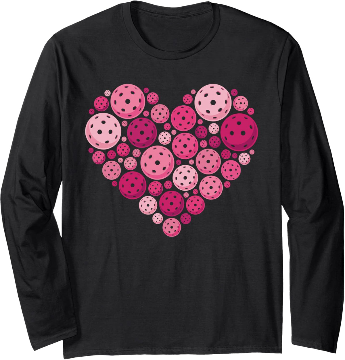 Pickleball Heart Valentine's Day Pickleball Lover Women Girl Long Sleeve T-Shirt - Adult Unisex Black