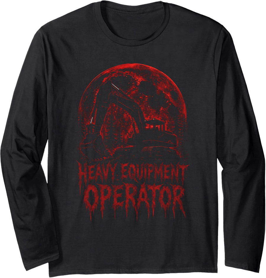 Heavy Equipment Operator Funny Excavator Halloween Long Sleeve T-Shirt - Adult Unisex Black