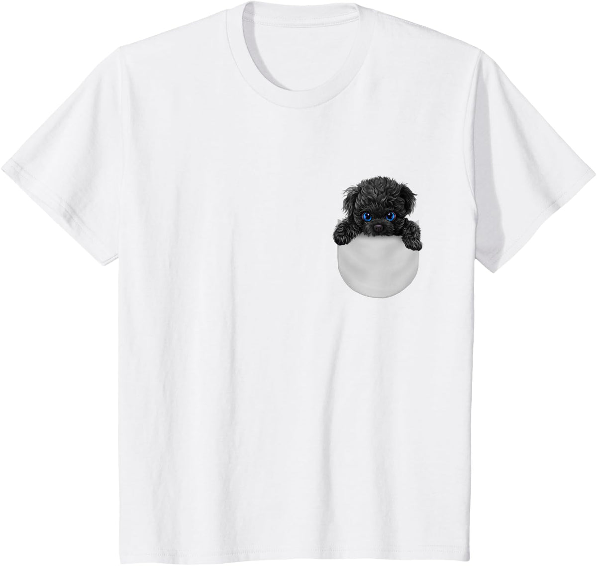 Black Poodle Dog in Pocket T-Shirt - White
