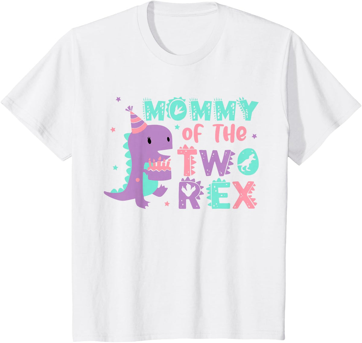 Mommy of the Two Rex Birthday Dinosaur Family Matching T-Shirt - White