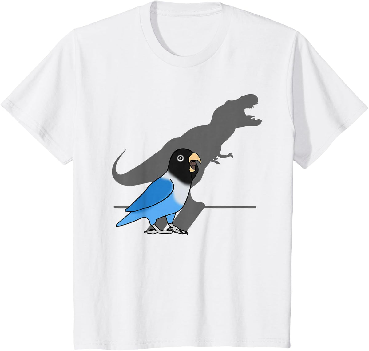 T-Rex Blue Masked Green Lovebird Dinosaur Shadow Parrot T-Shirt - White