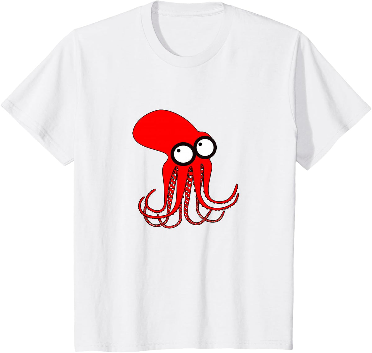 Cute Red Pacific Giant Octopus Cartoon T-Shirt T-Shirt - White