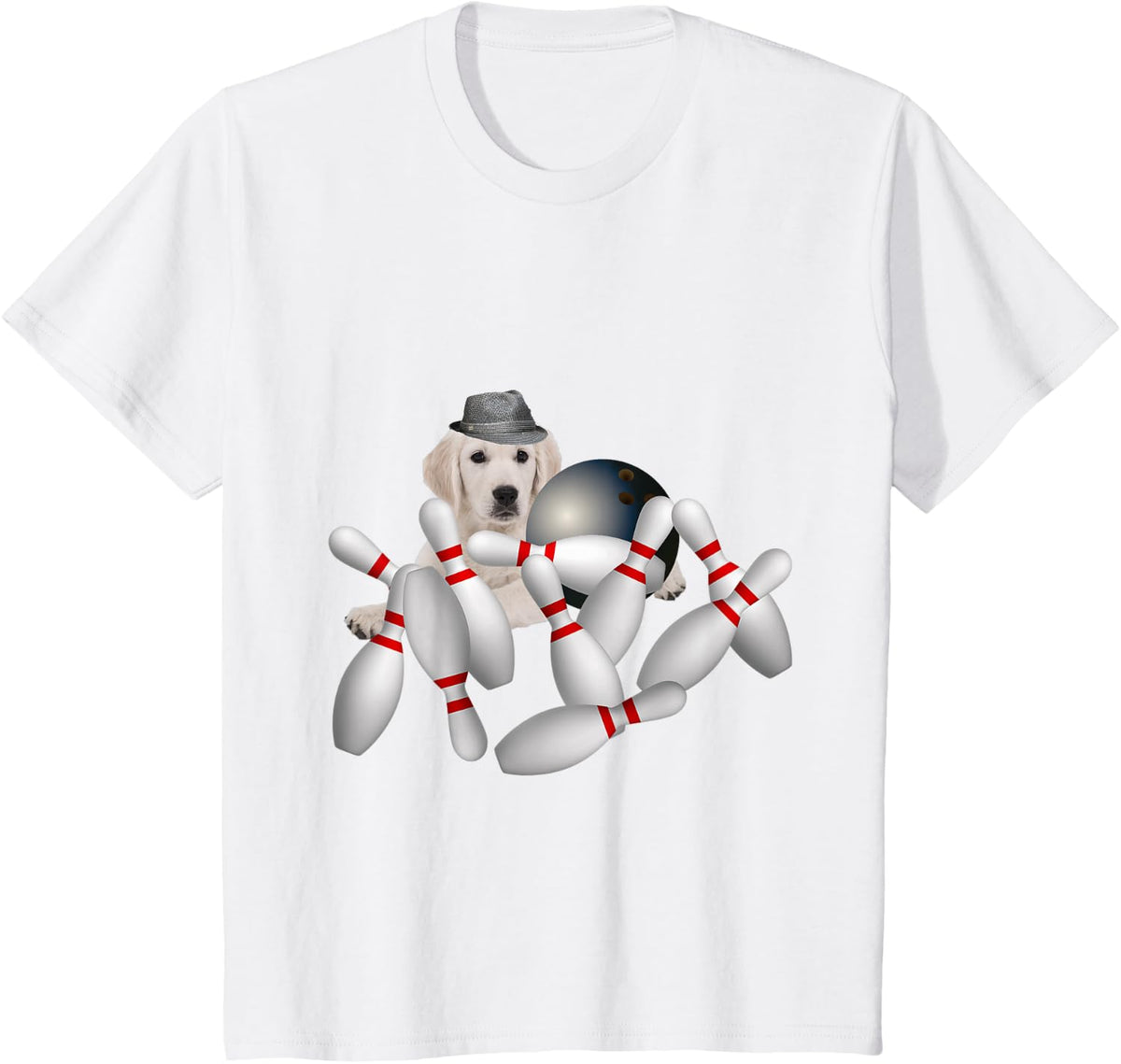 Golden Retriever Dog Dogs Pin Bowling, Funny Cute T-Shirt - White