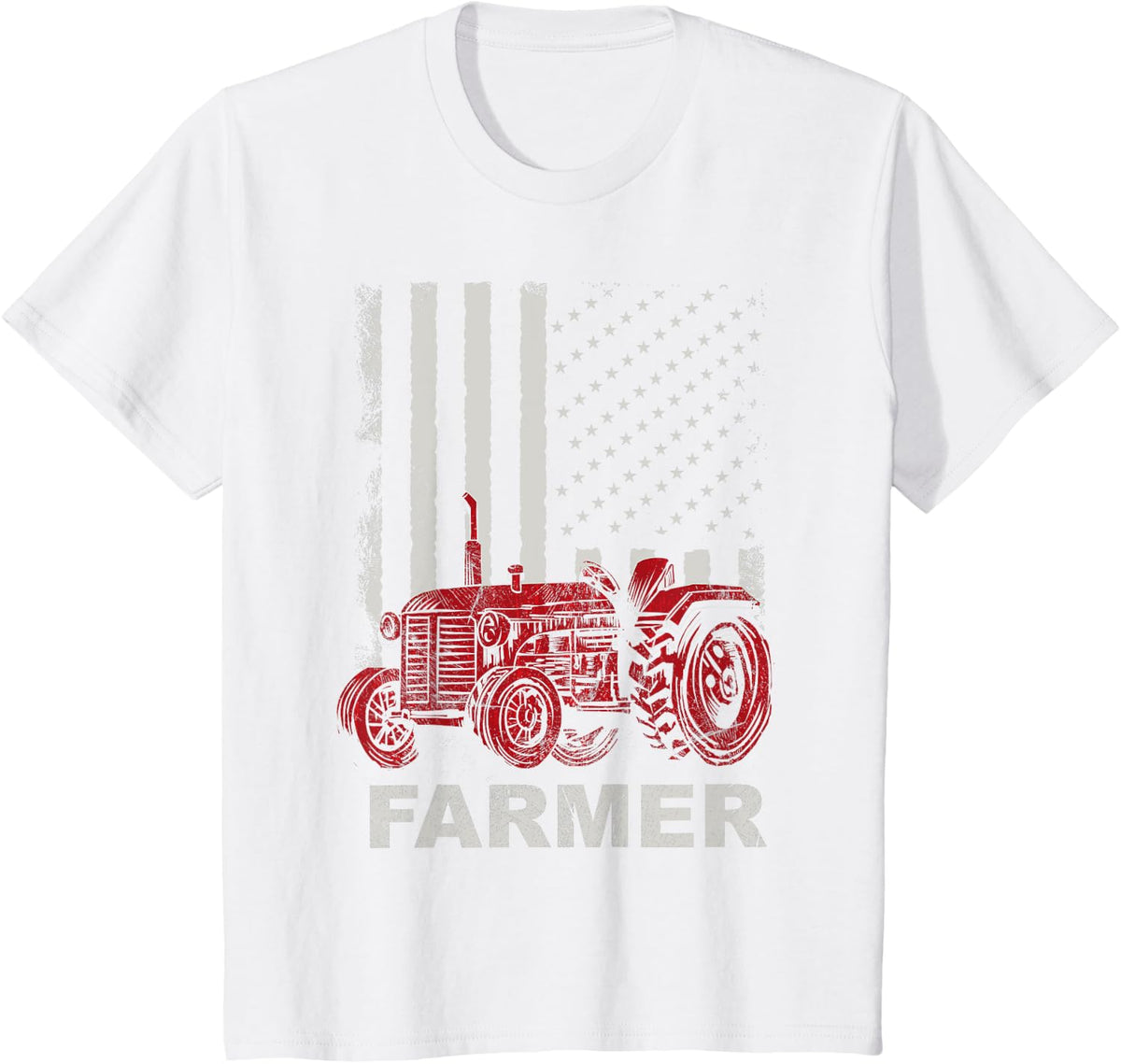 American Flag Farm Tractors Vintage Patriotic Farming Farmer Women Kids Men T-Shirt - White