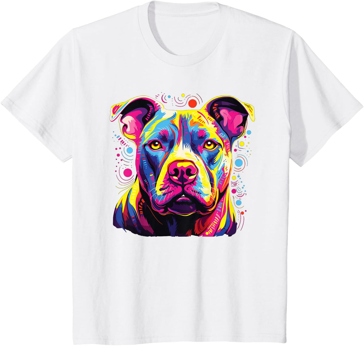 Watercolor Colorful Staffordshire Bull Terrier Dogs T-Shirt - White