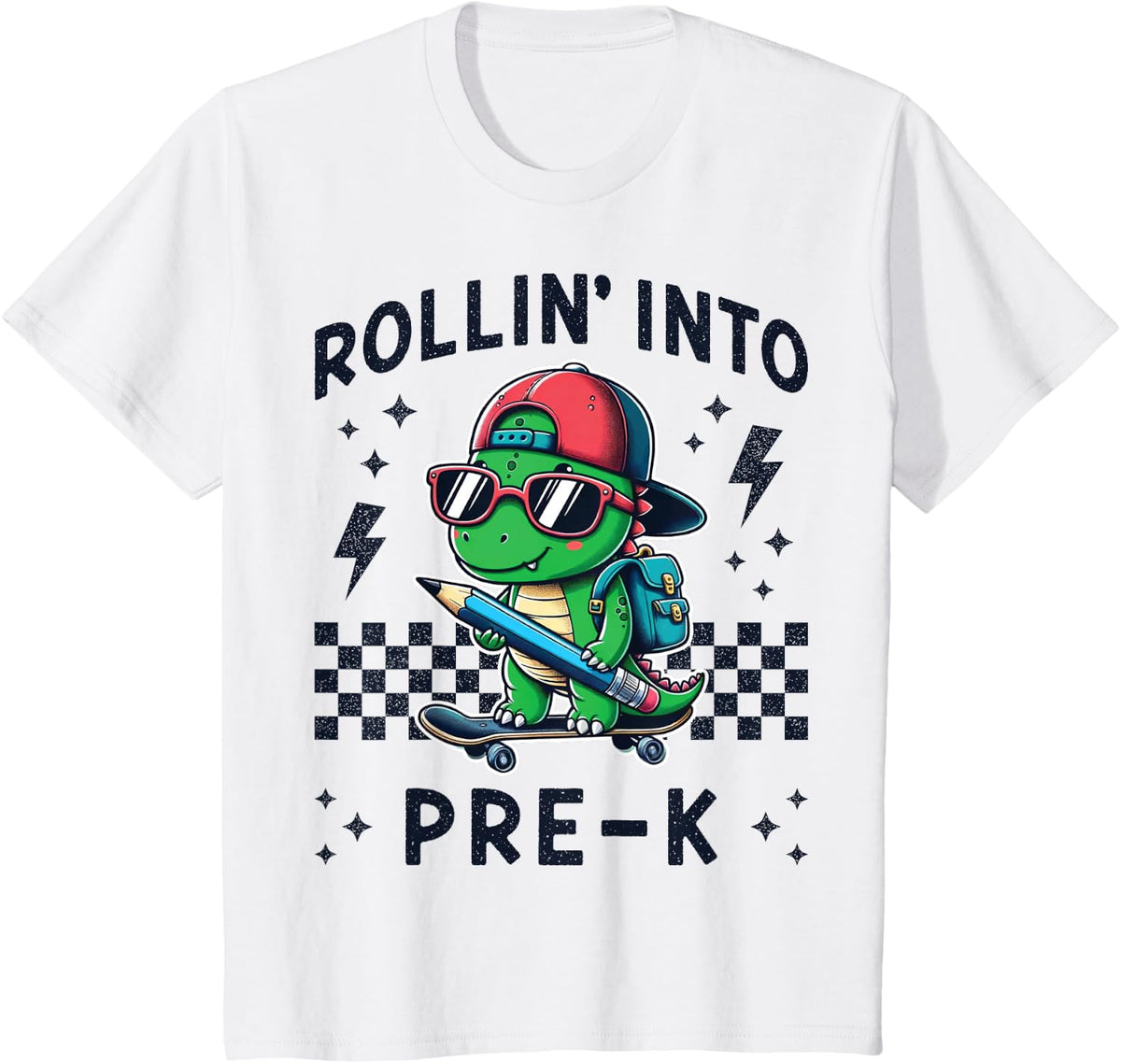 Rollin Into Pre K Dinosaur First Day Pre-K Im Ready for PreK T-Shirt - White