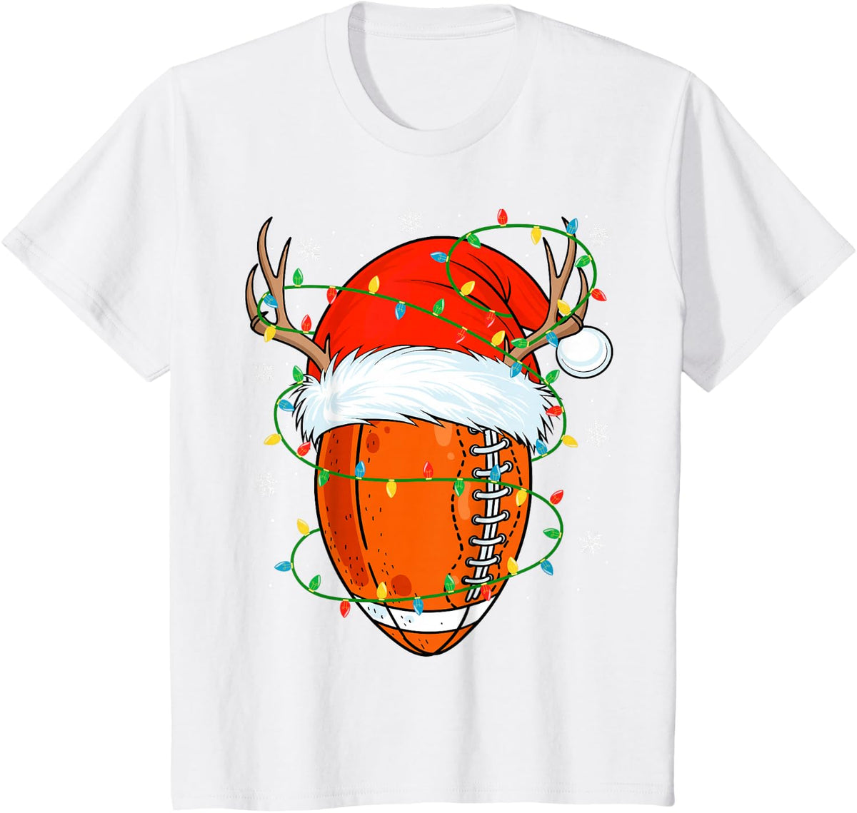 Santa Football Ball Xmas Lights Christmas Football Player T-Shirt - White
