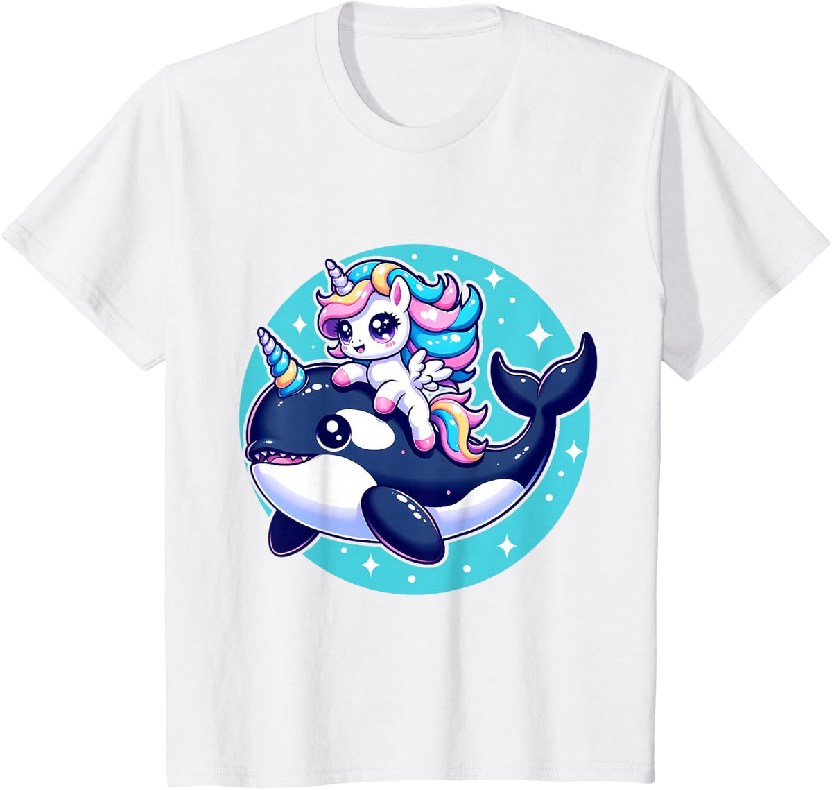 Cute Unicorn Riding Orca Killer Whale Lover Girls Kids T-Shirt - White