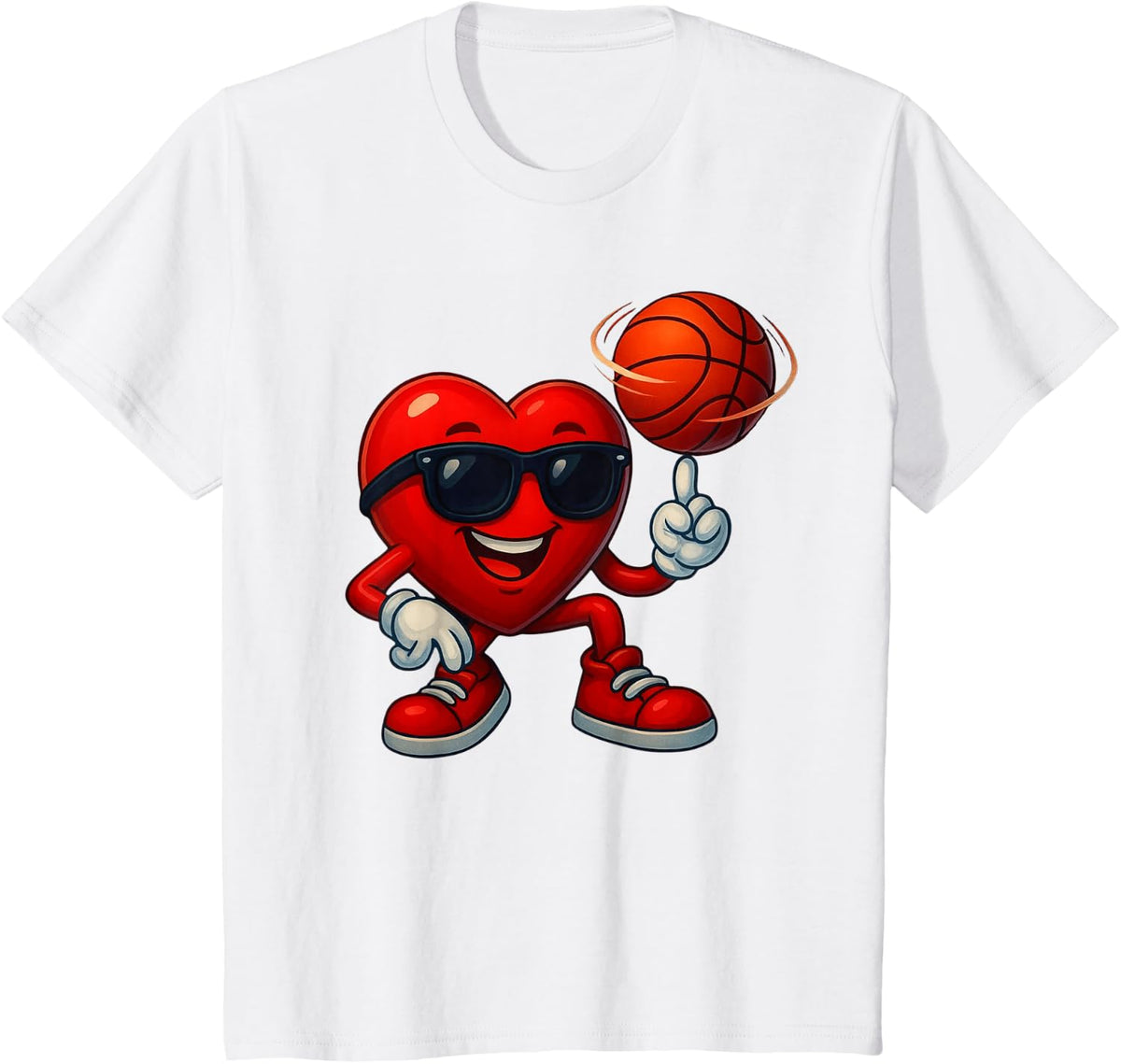 Valentines Day Basketball Funny Red Heart Love Boys Kids T-Shirt - White