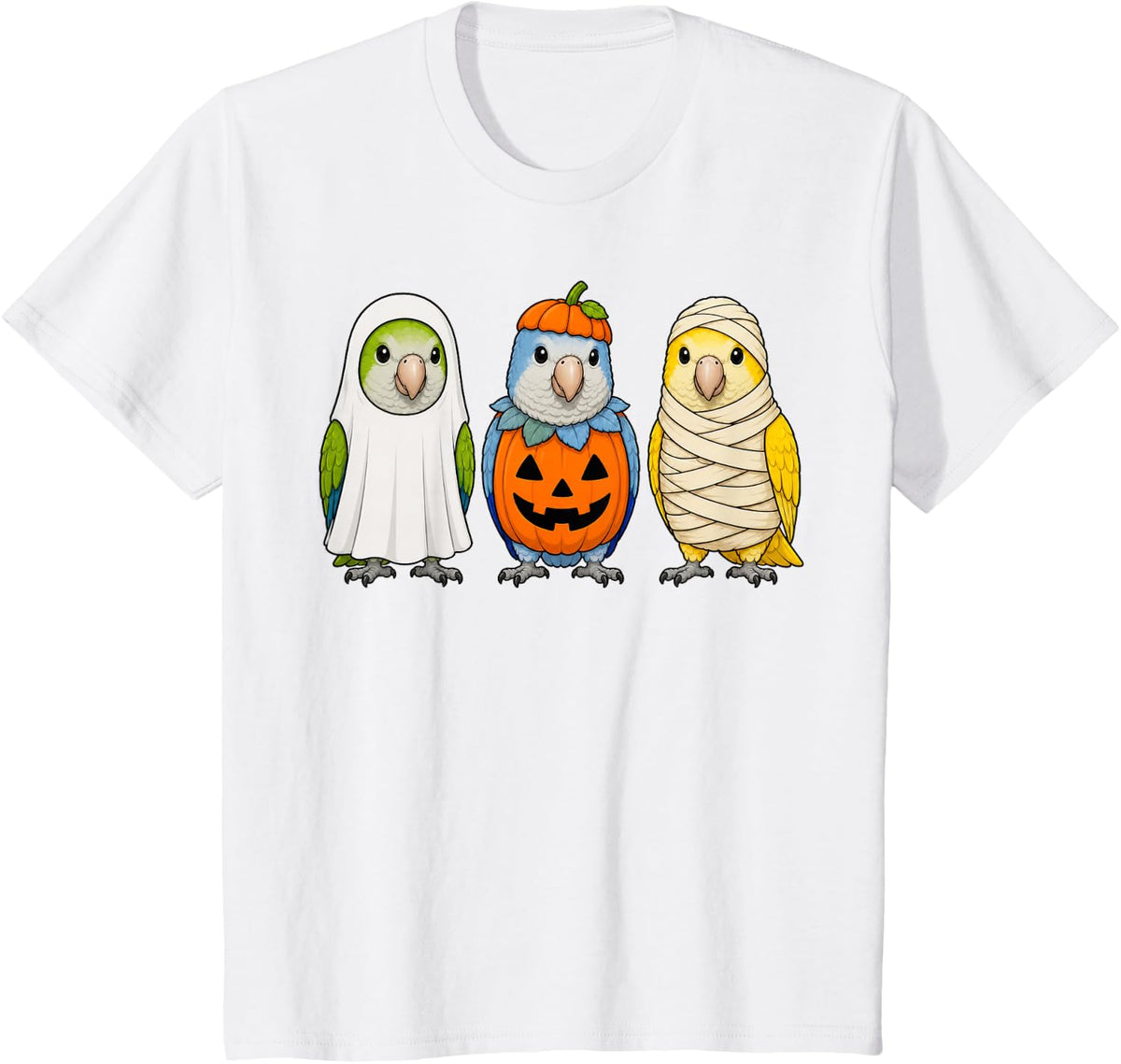 Spooky Quaker Parrot Pumpkin Ghost Halloween Bird Lover T-Shirt - White