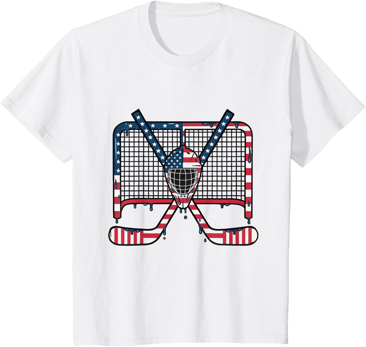 Ice Hockey Drip Goalie Field American Flag Boys Youth Men T-Shirt - White