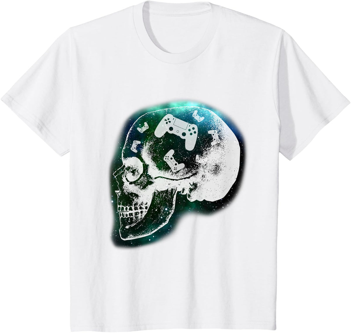 Mind Controller Skull Gaming Gamer Mens Boys Teens T-Shirt - White