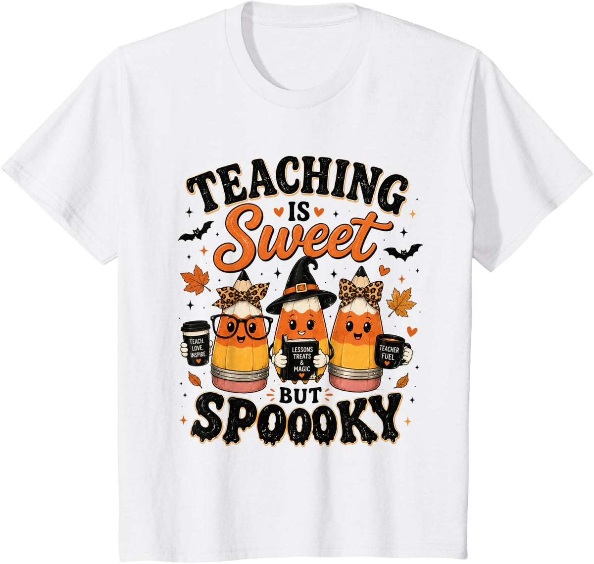 Teaching is Sweet Spooky Teacher Halloween Candy Corn T-Shirt - White