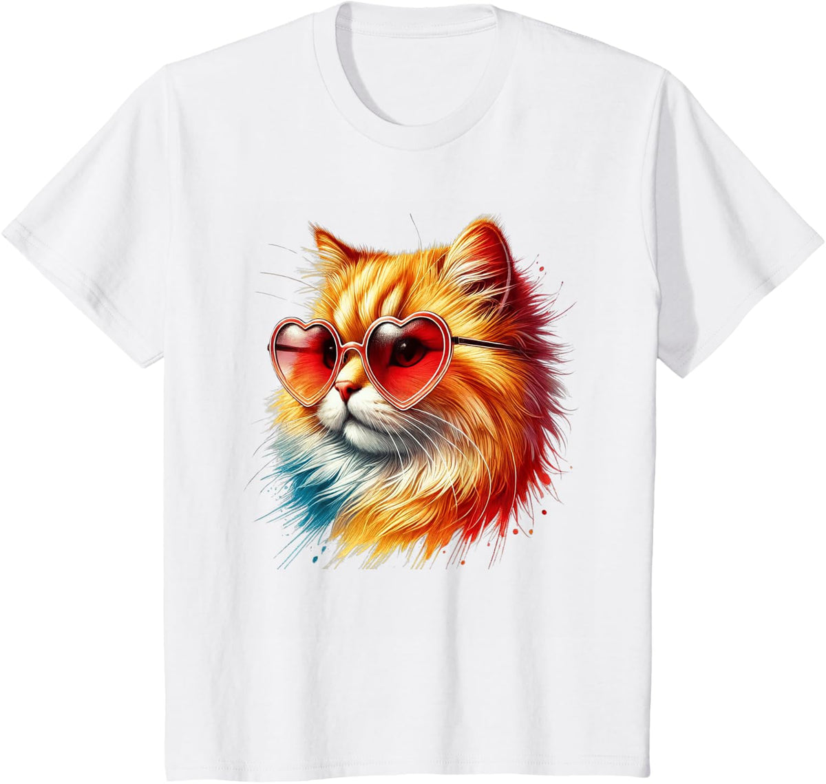 Cute Valentines Day Orange Cat Heart Sunglasses Women Men T-Shirt - White