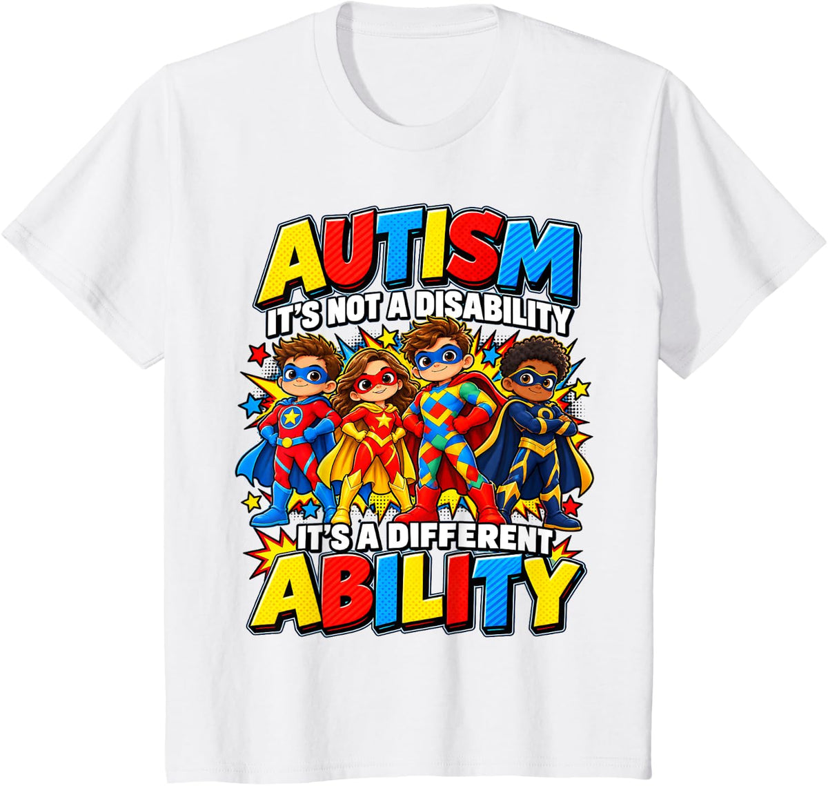 Autism Superhero Team Different Ability Acceptance T-Shirt - White
