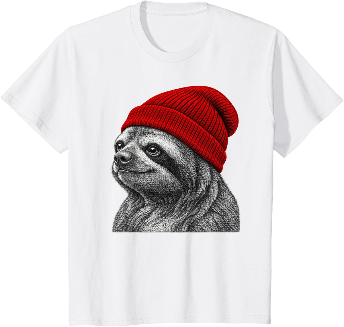 Sloth Wearing Beanie Funny Chill Animal Lover T-Shirt - White