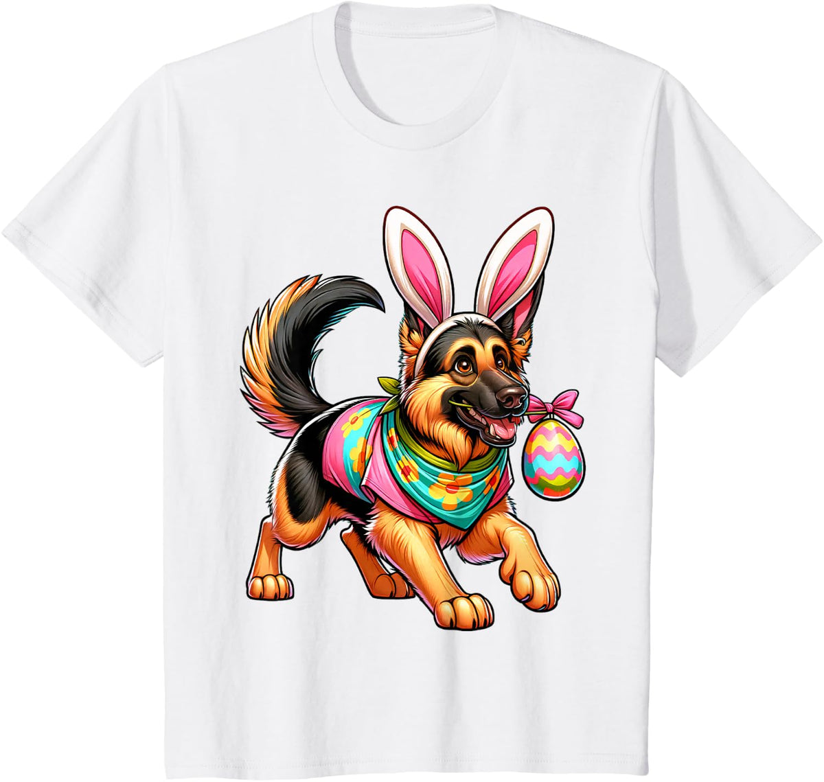 Easter German Shepherd Bunny Ears Eggs T-Shirt - White
