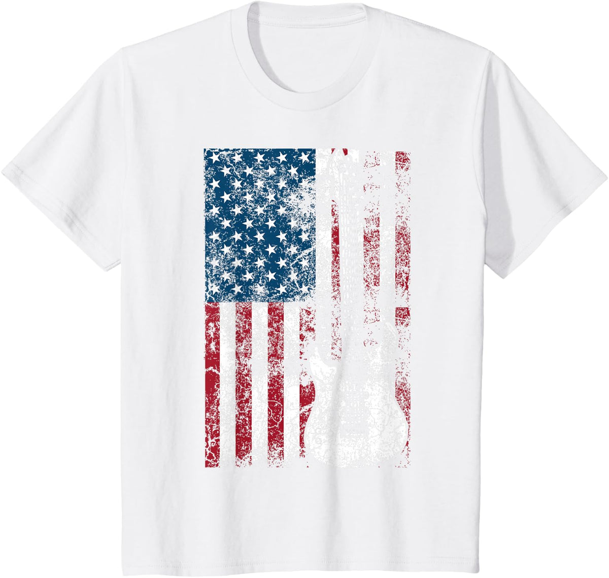 Guitar USA Flag Shirt | Cute Patriotic Guitar Lovers US Gift T-Shirt - White