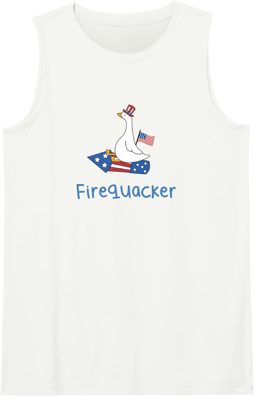 Funny Goose Fourth of July Firequacker Independence Day Sleeveless Tank Top - White