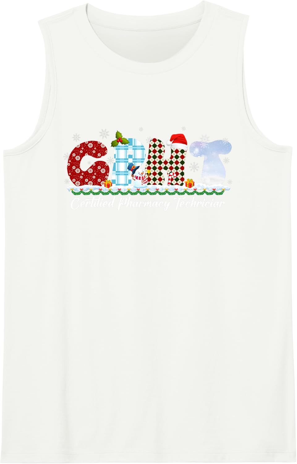 CPHT Certified Pharmacy Technician Pharmacist Christmas Sleeveless Tank Top - White