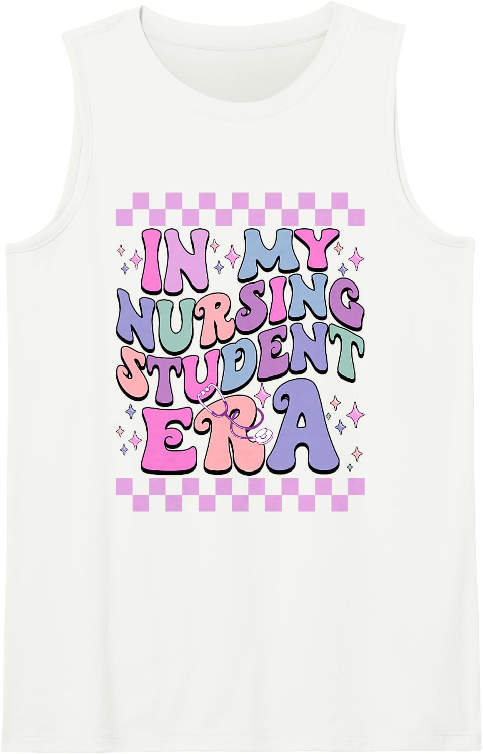 in My Nursing Student Era Retro Groovy Nurse School Sleeveless Tank Top - White