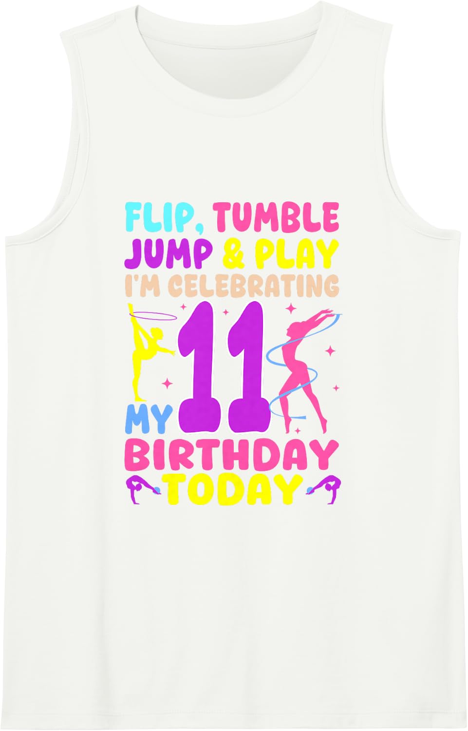 11th Birthday Girl Gymnastics Themed Party 11 Year Old Sleeveless Tank Top - White