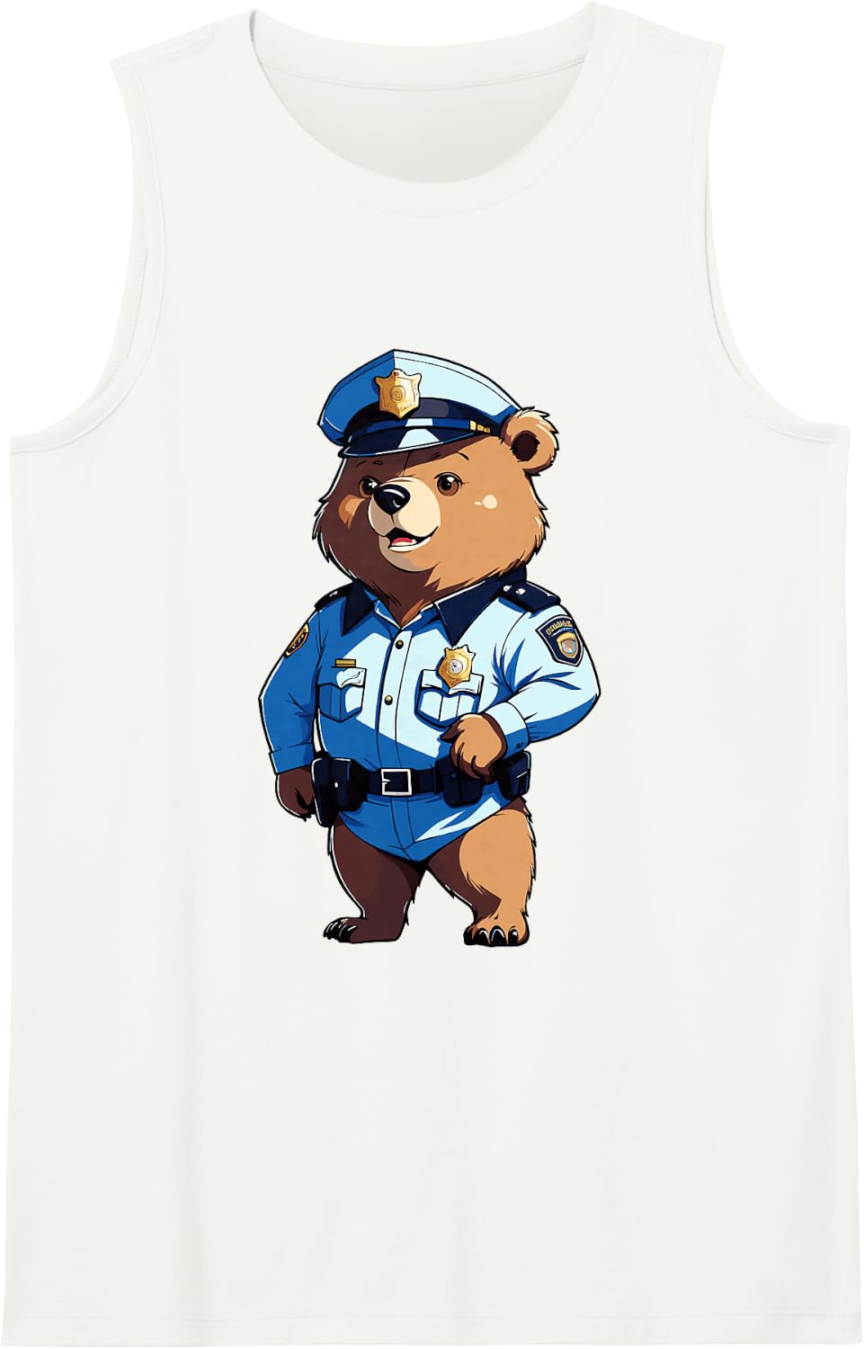 Teddy Bear Police Officer Law Enforcement Sleeveless Tank Top - White