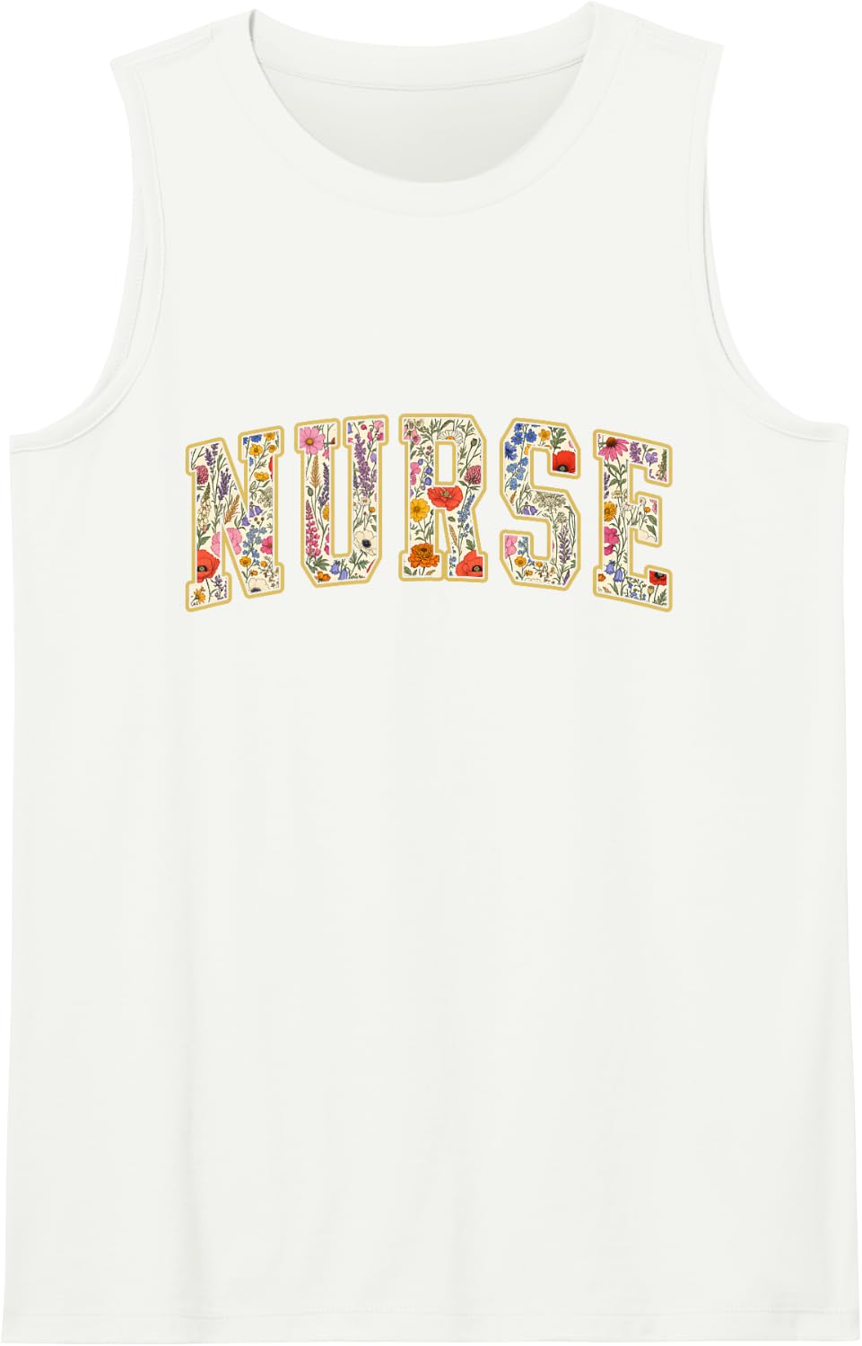 Nurse Wildflower Varsity Letters RN Nursing School Sleeveless Tank Top - White