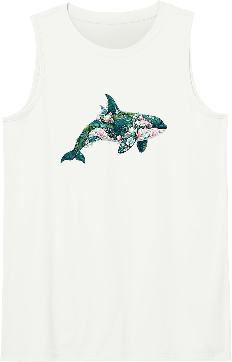 Floral Orca Whale Botanical Aesthetic Sleeveless Tank Top - White