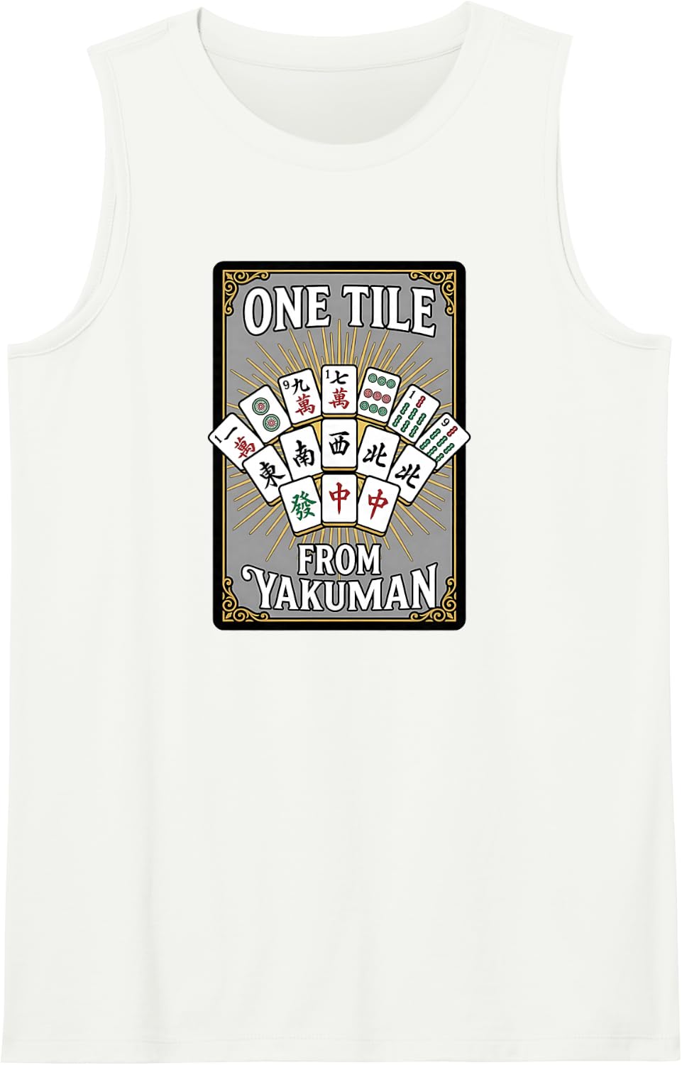 Riichi Mahjong One Tile from Yakuman Player Design Sleeveless Tank Top - White