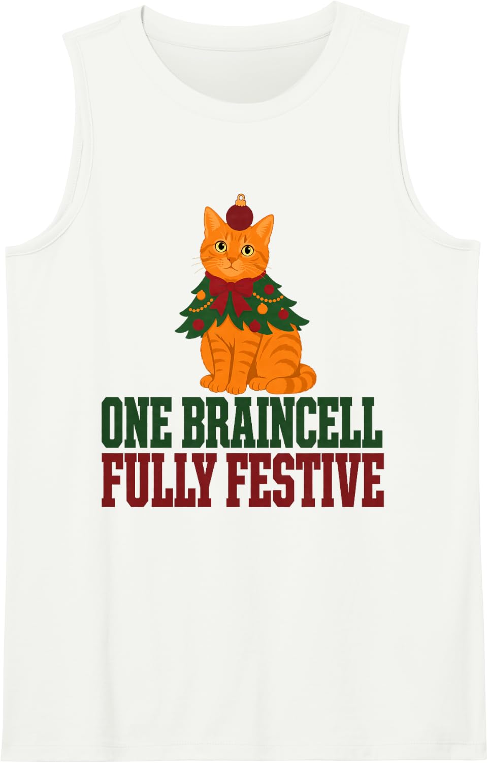 One Braincell Fully Festive Ginger Cat Christmas Sleeveless Tank Top - White