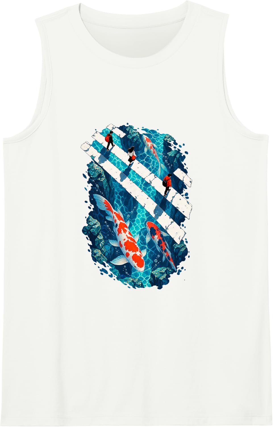 Crosswalk Aquarium with Koi Fish Sleeveless Tank Top - White
