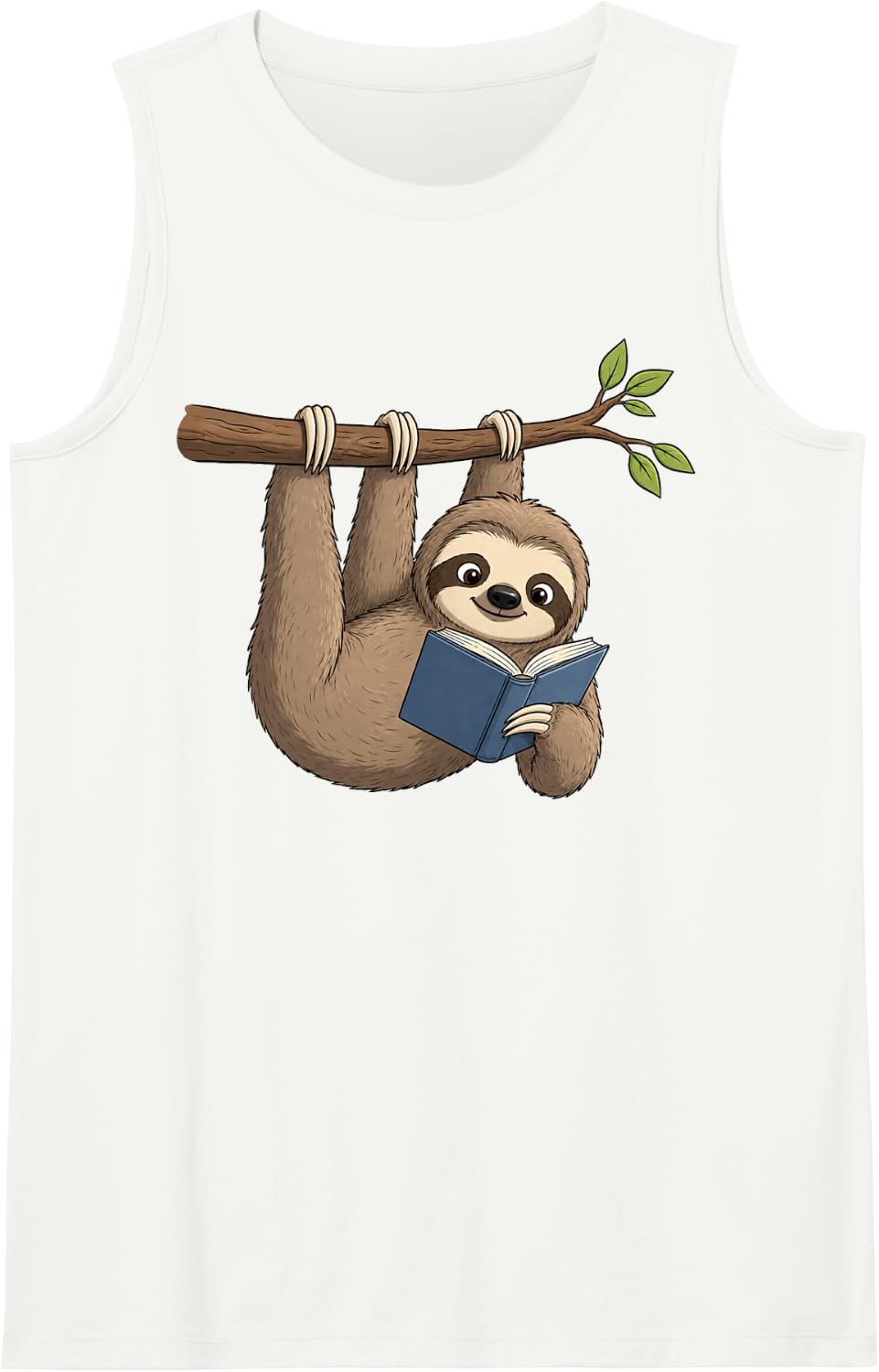Sloth Bookworm Reading Book Funny Graphic Sleeveless Tank Top - White
