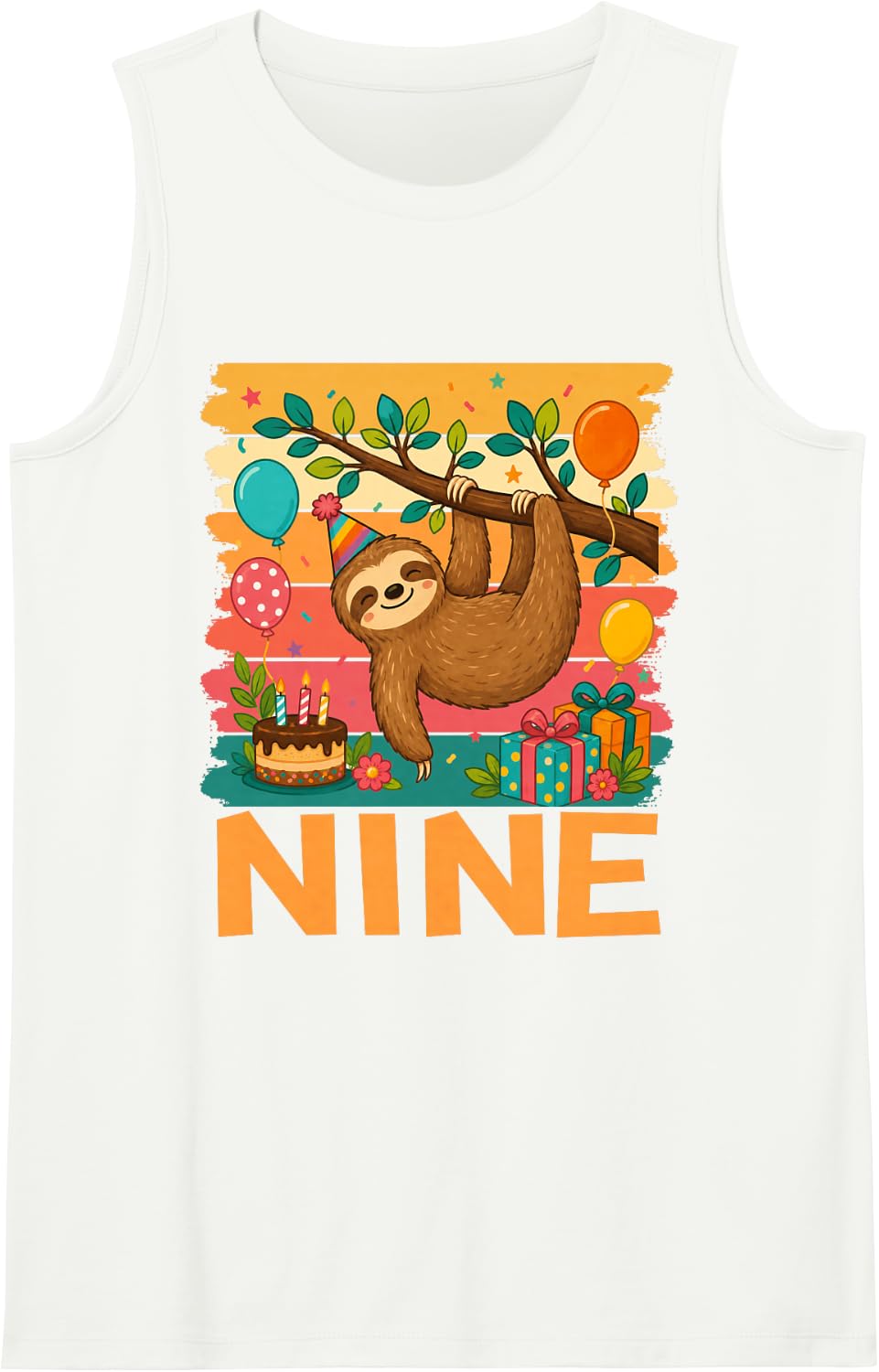 9th Birthday Sloth Lovers Themed 9 Year Old Birthday Tank Top - White